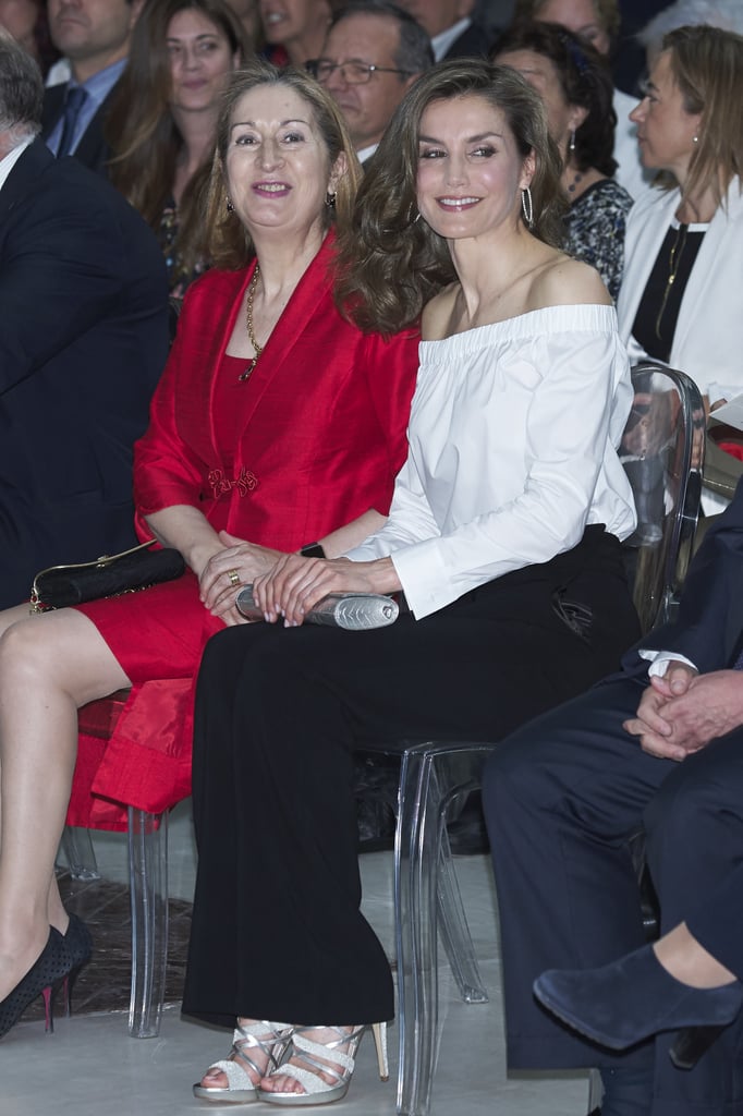Queen Letizia's Off-the-Shoulder White Blouse April 2017