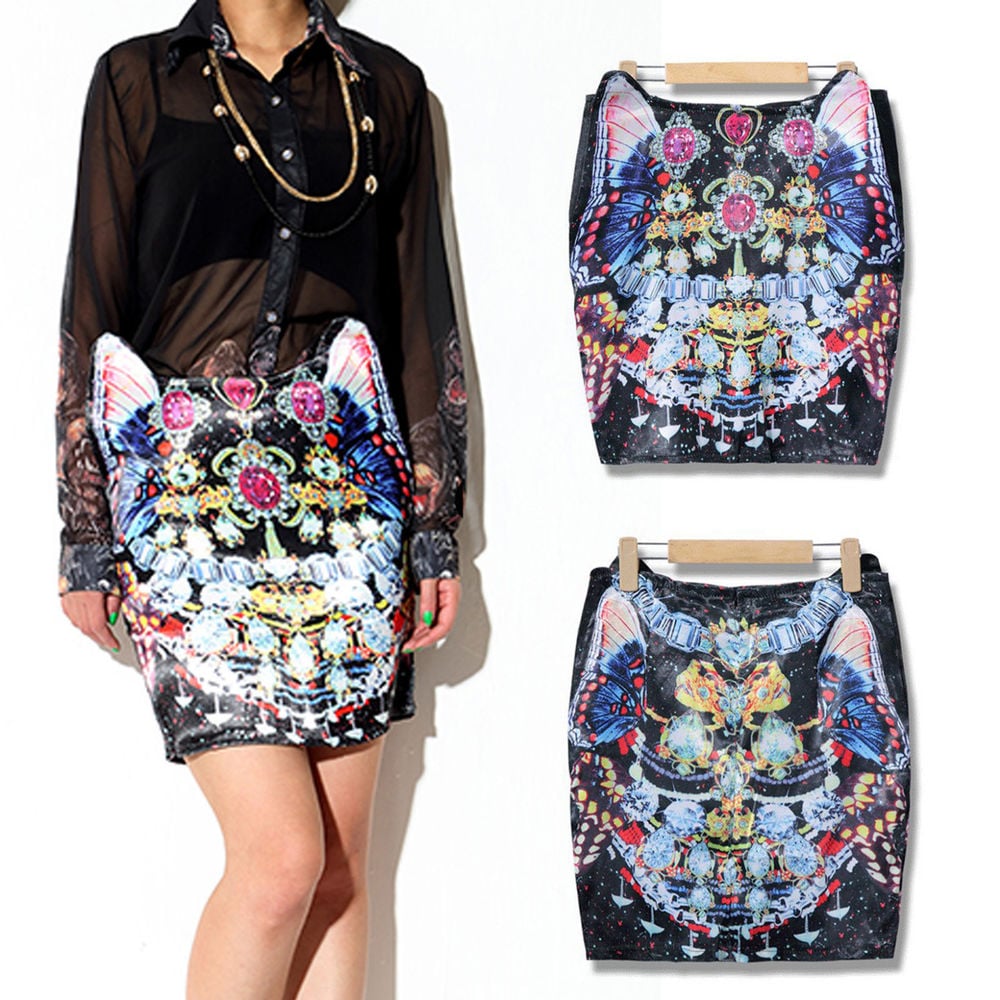 A 3D-like skirt ($15) shaped with cat ears in a baroque print? Sold.