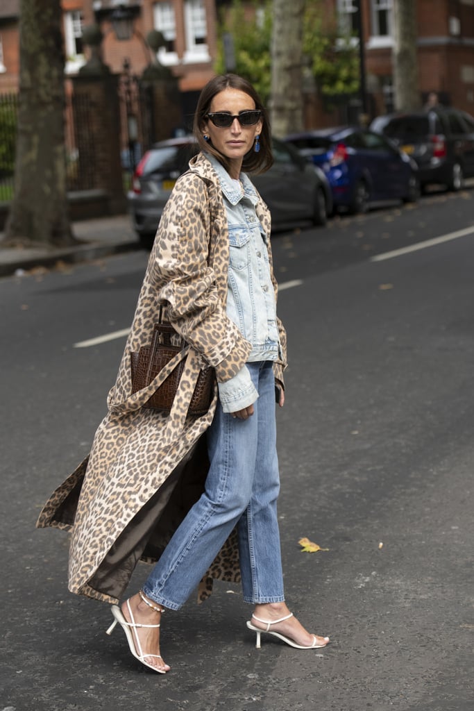 Don't be afraid to layer — a lightweight duster over a denim jacket and jeans feels fresh for Spring with minimal '90s heels.