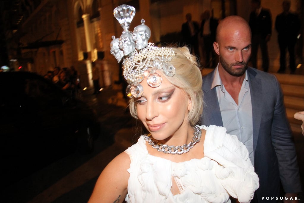 Lady Gaga wore a tiara after her concert in Athens, Greece, on Friday.
