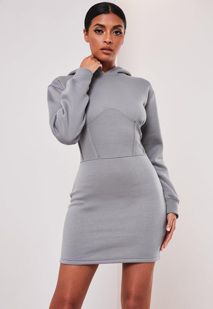 Sofia Richie x Missguided Gray Corset Hooded Sweater Dress