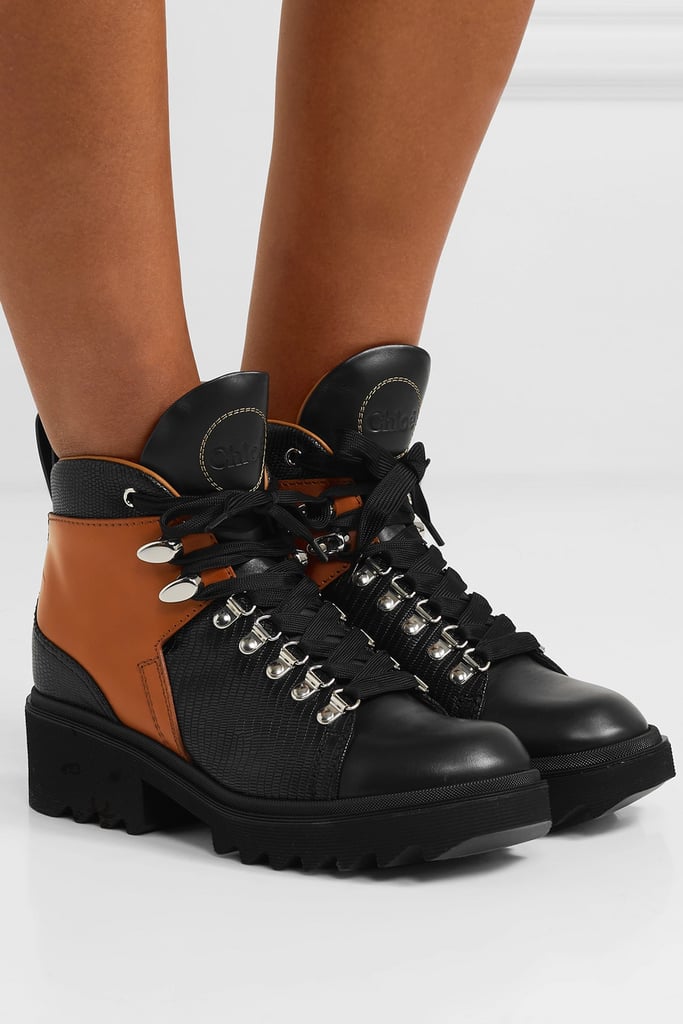 Chloé Bella Paneled Lizard Effect Leather Ankle Boots