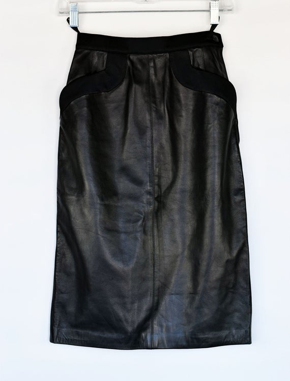 1980s Yves Saint Laurent Black Leather Pencil Skirt Deadstock Vintage With