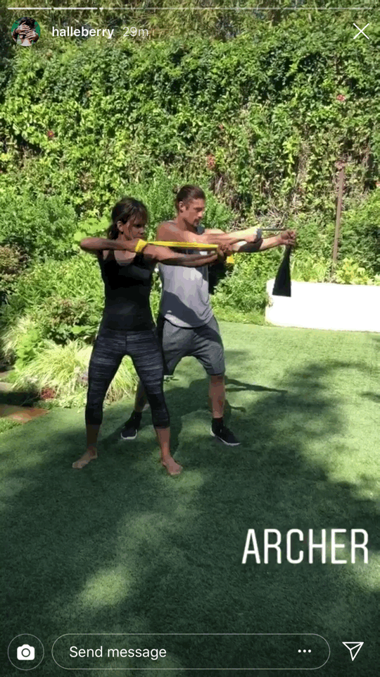 Archer Halle Berry's Resistance Band Workout POPSUGAR Fitness Photo 2