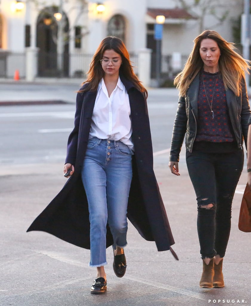 Selena Gomez Wearing Glasses and Loafers