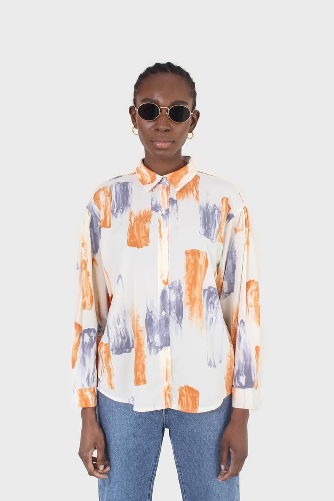 Glassworks London Ivory and Orange Water Color Print Shirt