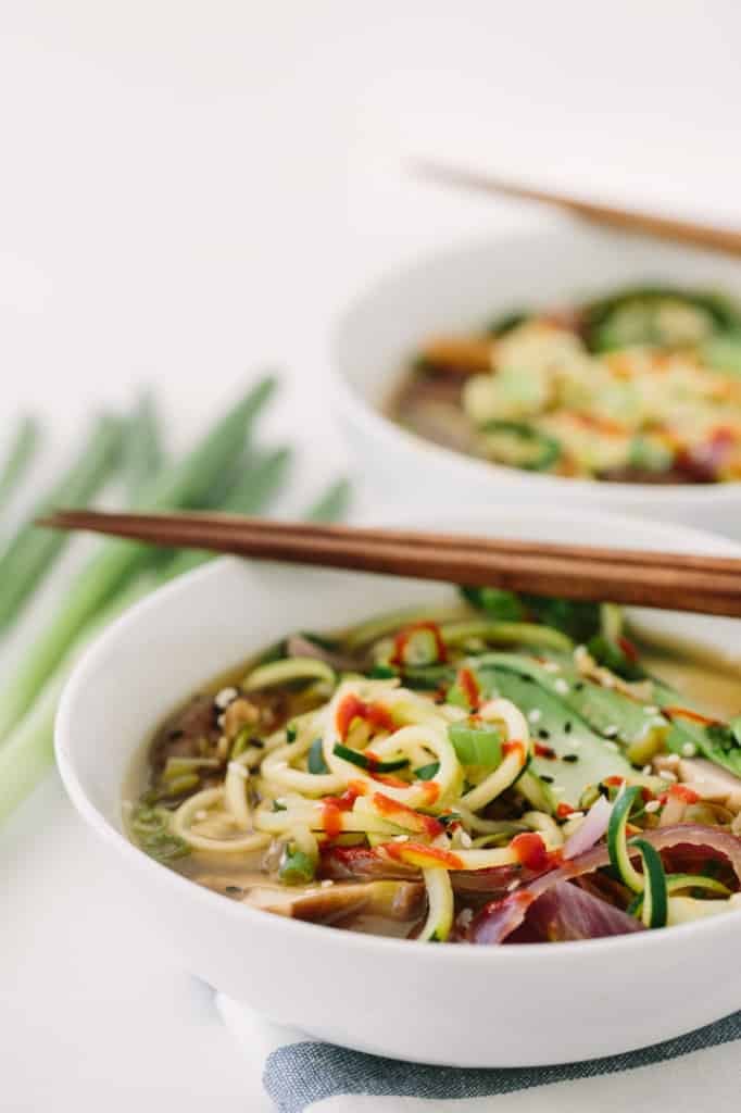 Spiralized Vegan Ramen Soup with Zucchini Noodles