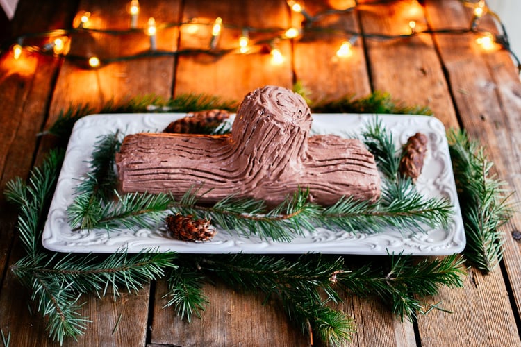 Chocolate Caramel Yule Log Cake