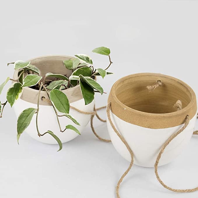Modern Ceramic Hanging Planters with Jute Rope, Set of 2 Best Hanging