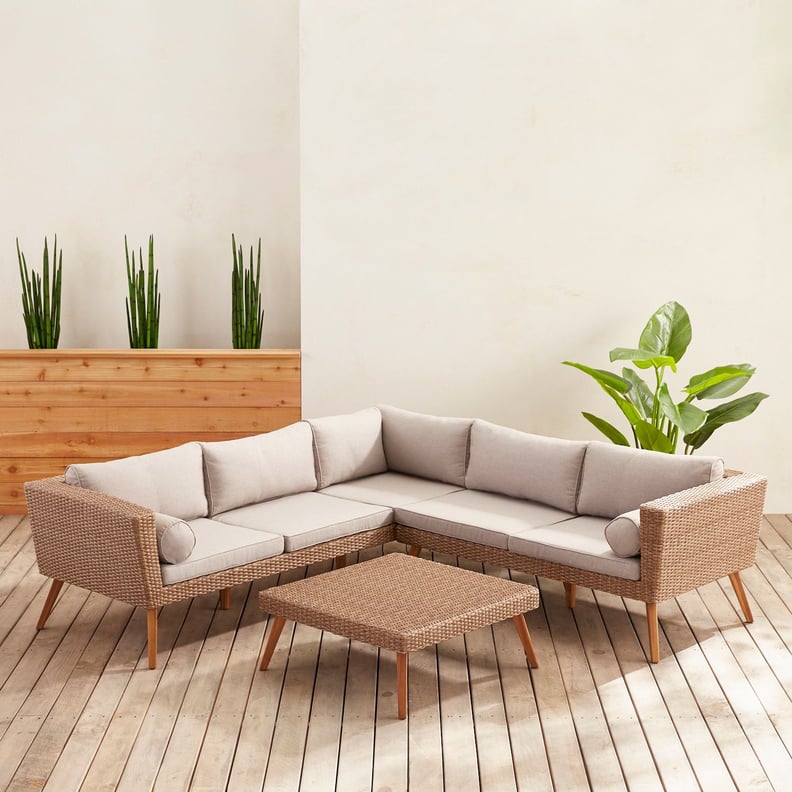 Bari Sand Sectional and Square Coffee Table Collection With Cushions