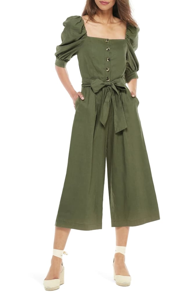 Gal Meets Glam Collection Sylvie Puff-Sleeve Linen Blend Jumpsuit