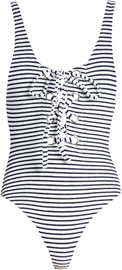 Mara Hoffman Terry Lace-Up Striped Swimsuit