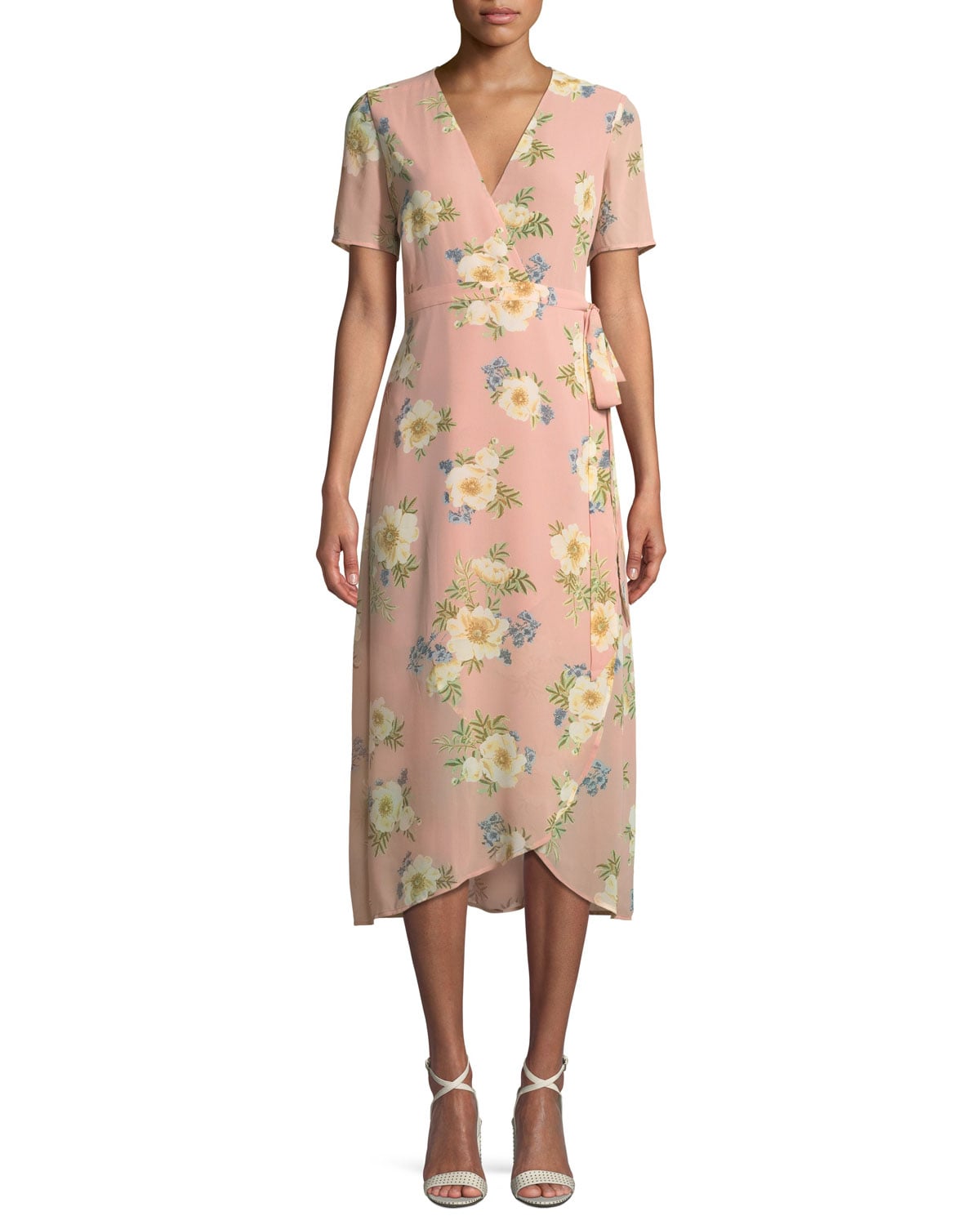 v neck midi wrap dress