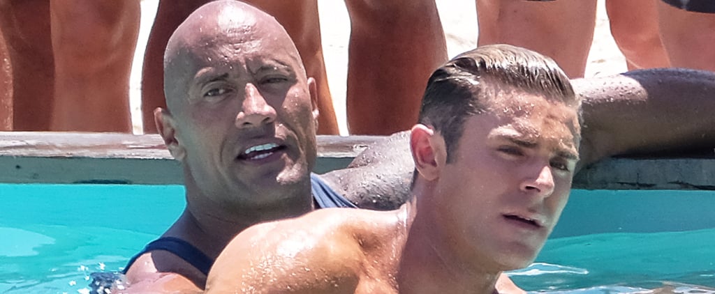 Dwayne Johnson and Zac Efron Swimming on the Set of Baywatch