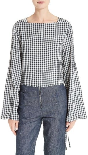 Tibi Gingham Convertible Sleeve Top