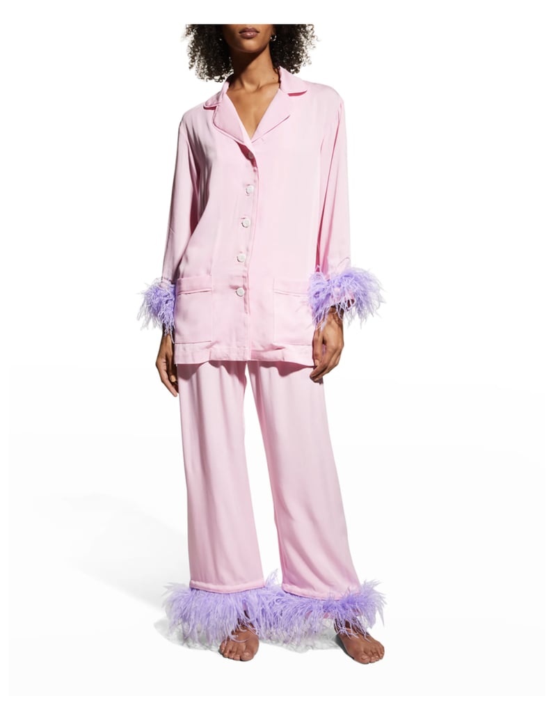 Sleeper Party Pajama Set w/ Double Feather Trim