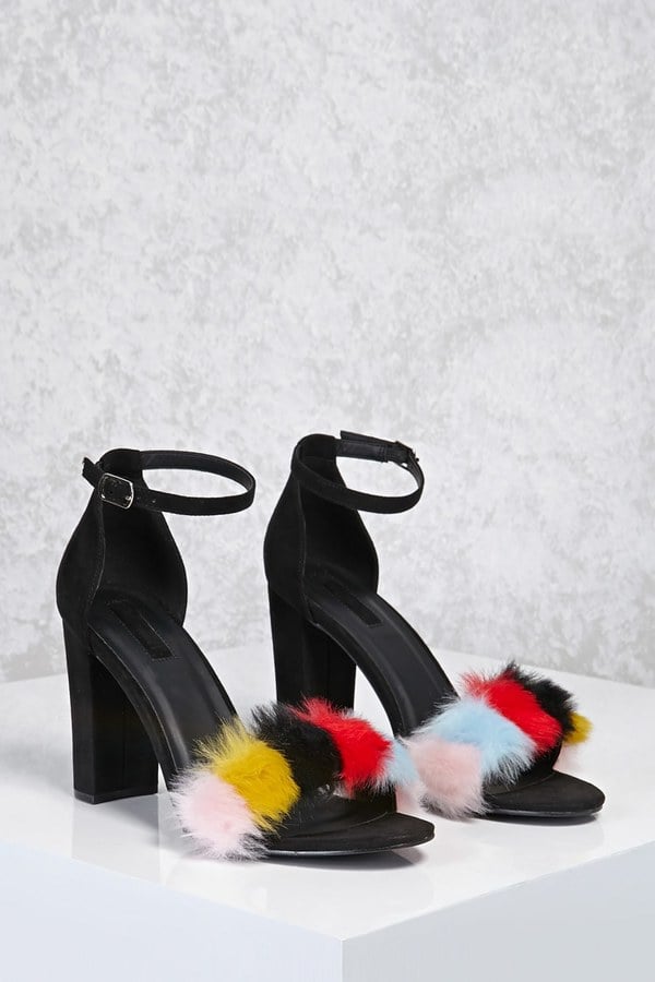 Forever 21 Faux Fur Ankle-Strap Heels