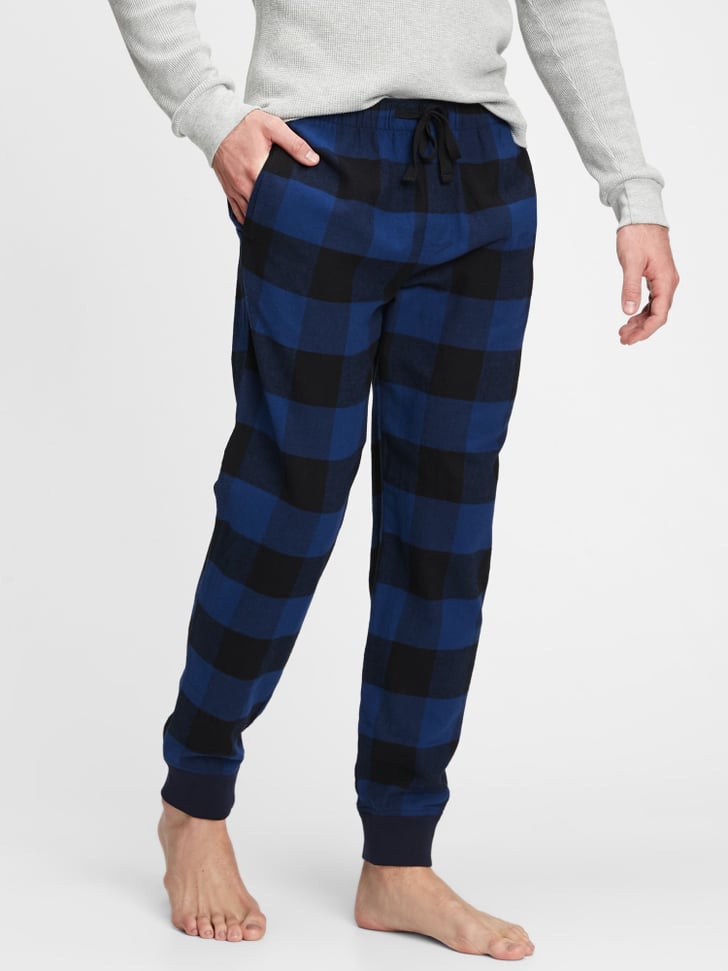 red and black flannel joggers