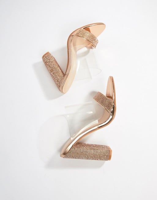 Public Desire Birthday Suit Clear Rose Gold Rhinestone Mules