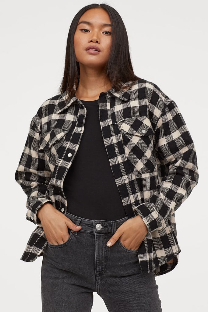 H&M Plaid Shirt Jacket | Oversize Utility Shirt Jacket Trend | POPSUGAR ...