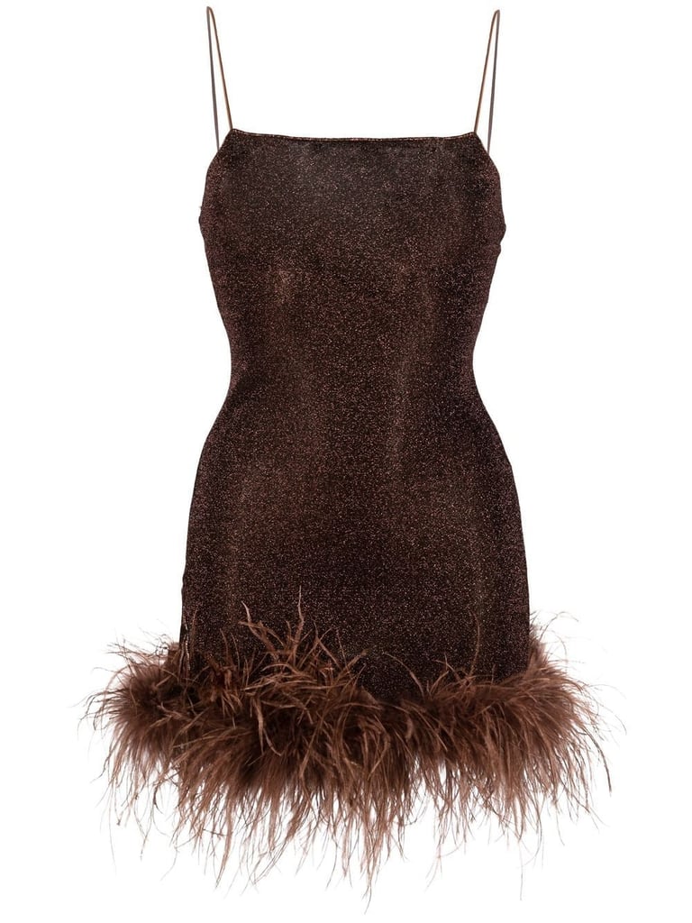 Oséree Feather-Trim Glitter Minidress