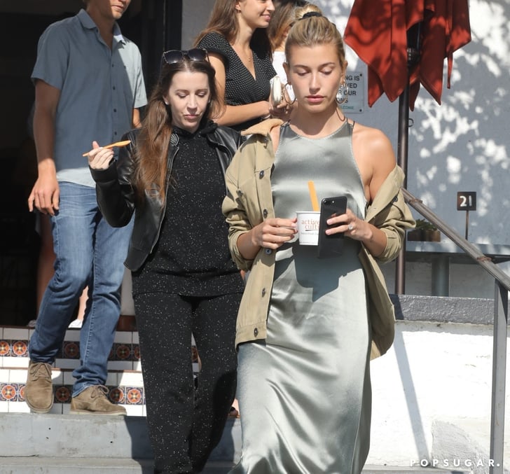 Hailey Baldwin Silver Slip Dress With Justin Bieber's Mom