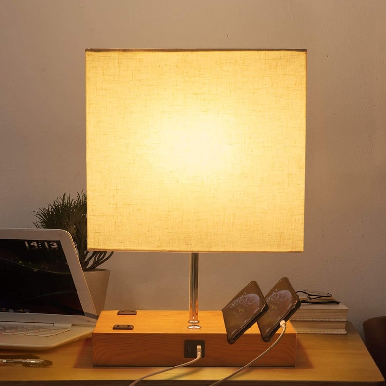 Bedside Table Lamp with USB Ports and Outlets