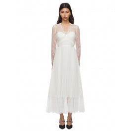 Self-Portrait Chiffon Lace Trim Midi Dress