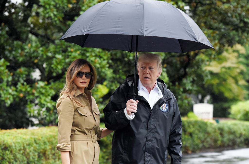 Melania's lighter tortoise pair was styled with a trench dress and Manolo Blahnik snakeskin heels for a second visit to Texas to visit victims of Hurricane Harvey in September 2017.