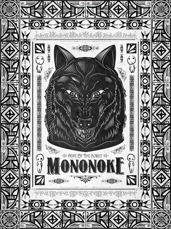 Miyazaki's Princess Mononoke Wolf Line Art