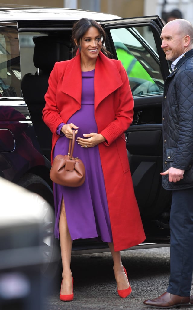 Meghan Markle Red and Purple Outfit Birkenhead January 2018