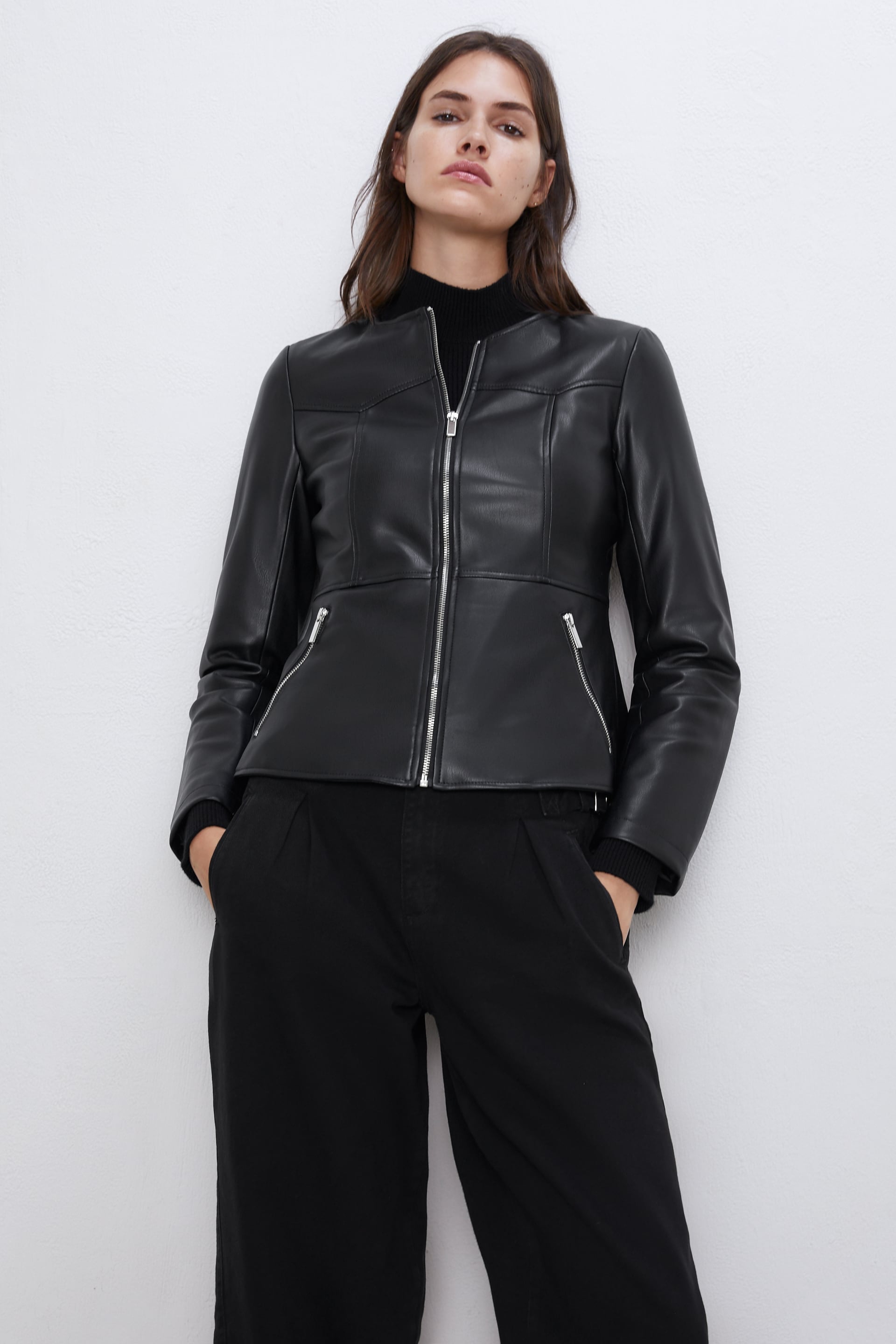 peplum leather jacket zara