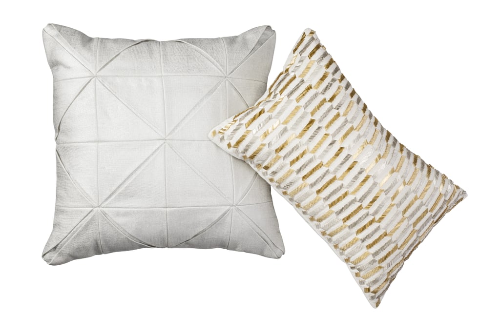 Glazed Metallic Pillow (30) and Beaded Pillow in Silver and Gold