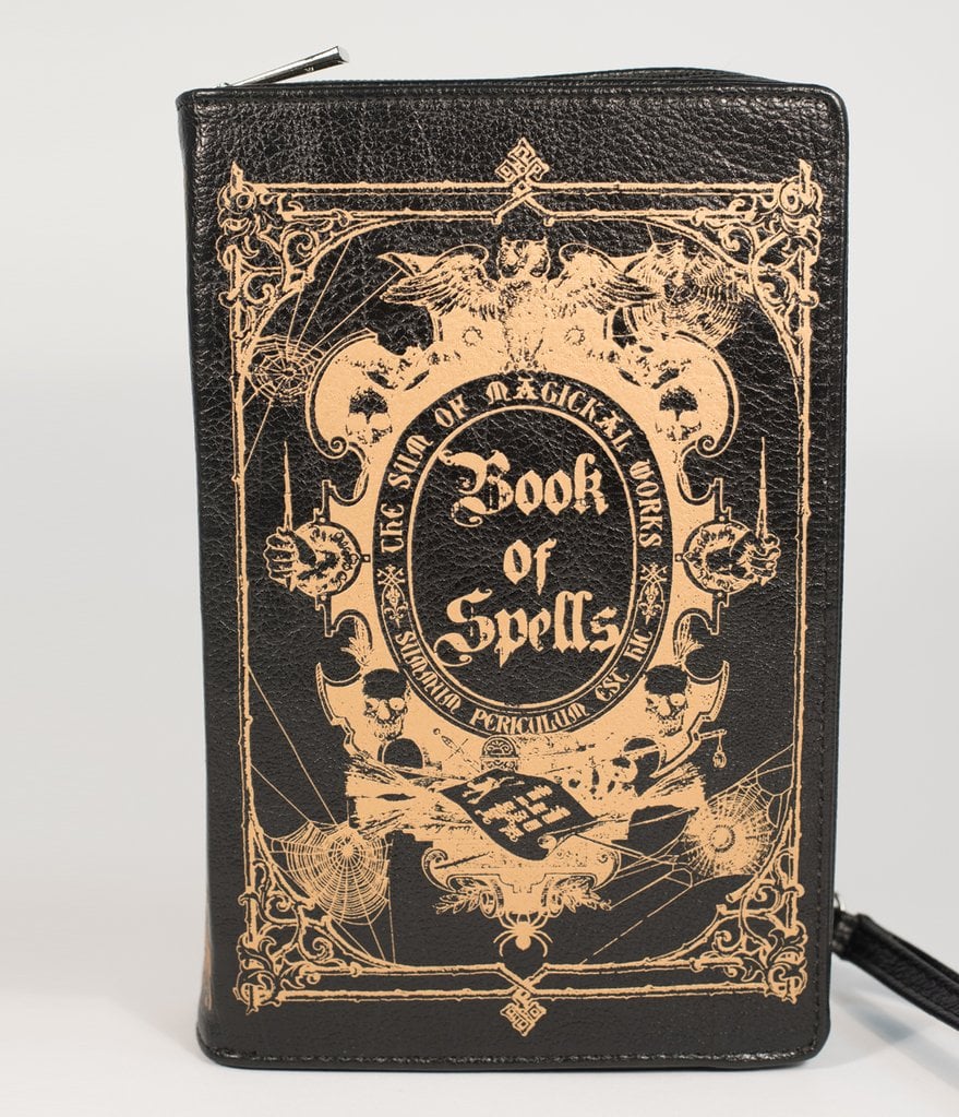 Black and Gold Book of Spells Crossbody Purse