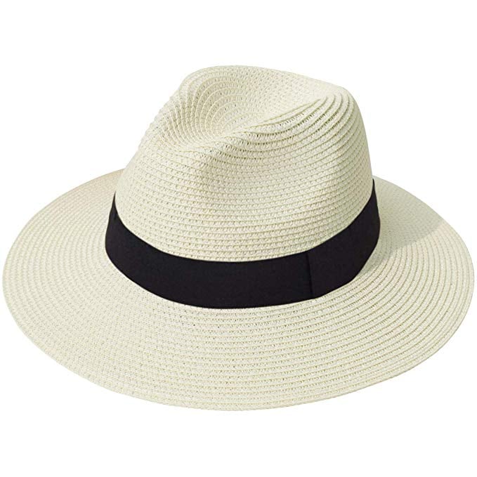 Lanzom Wide-Brim Straw Panama Hat