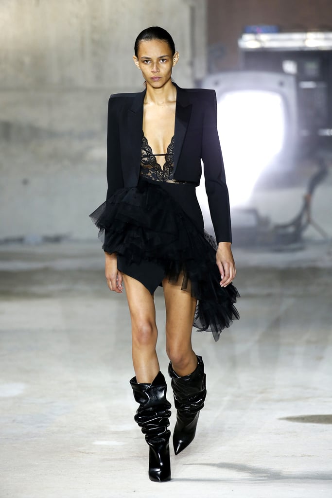 We think postbaby, she'll be back in the label, and we couldn't find a tuxedo-inspired look more appropriate from the Fall collection.