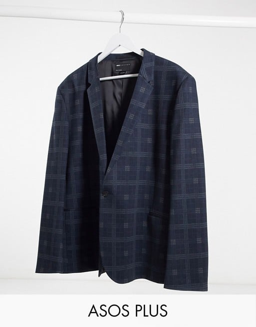 ASOS DESIGN Super skinny jersey blazer in navy plaid