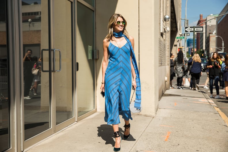 A Wraparound Scarf, Strappy Heels, and a Slinky Dress