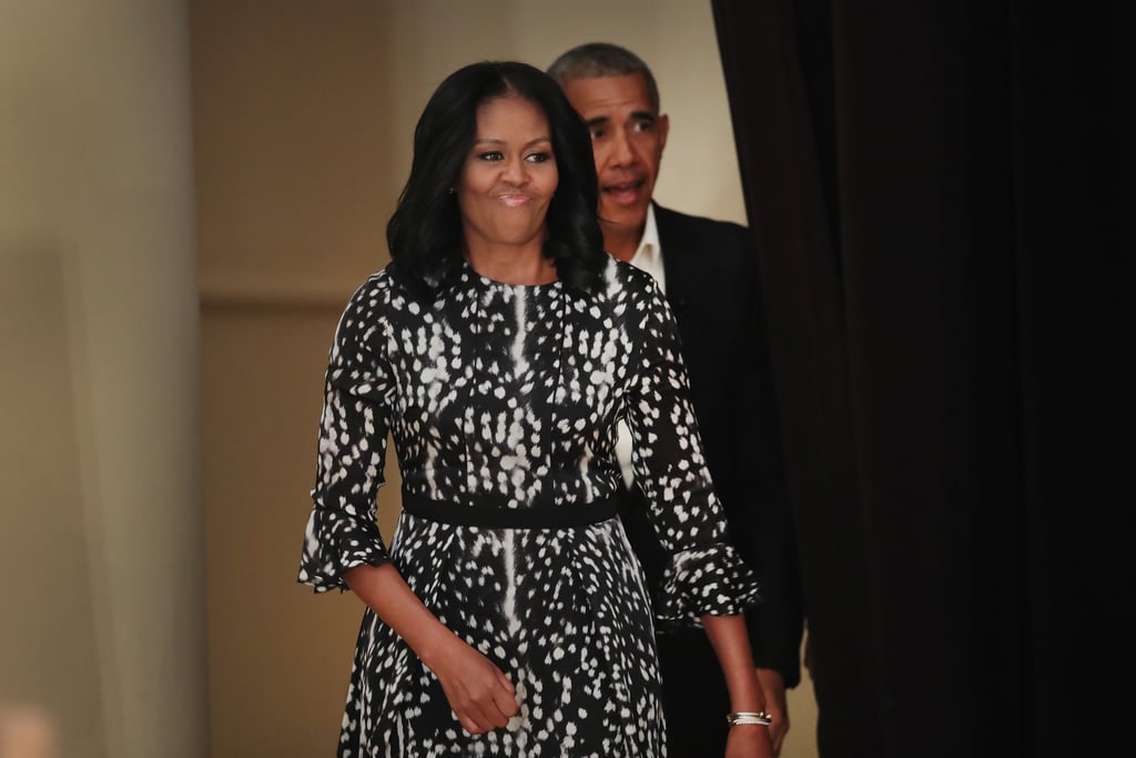Michelle Obama Wears Black and White Dress
