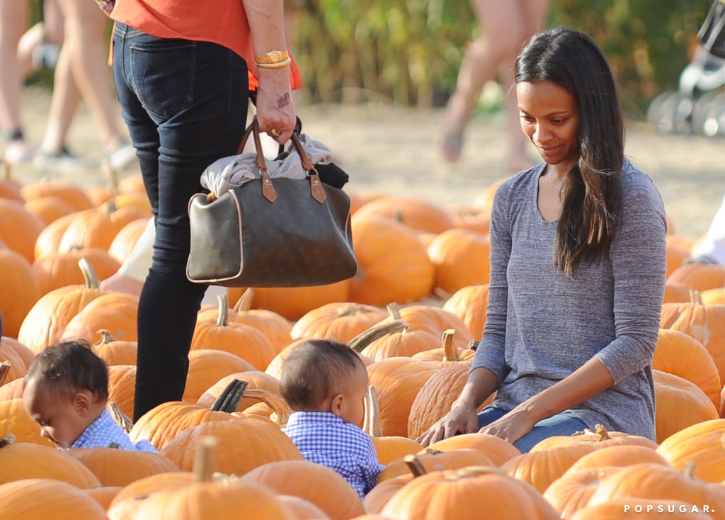Zoe Saldana and Marco Perego Take Twins to the Pumpkin Patch