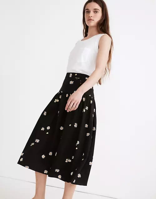 Madewell Linen-Blend Buttoned Yoke Midi Skirt in Lazy Daisies