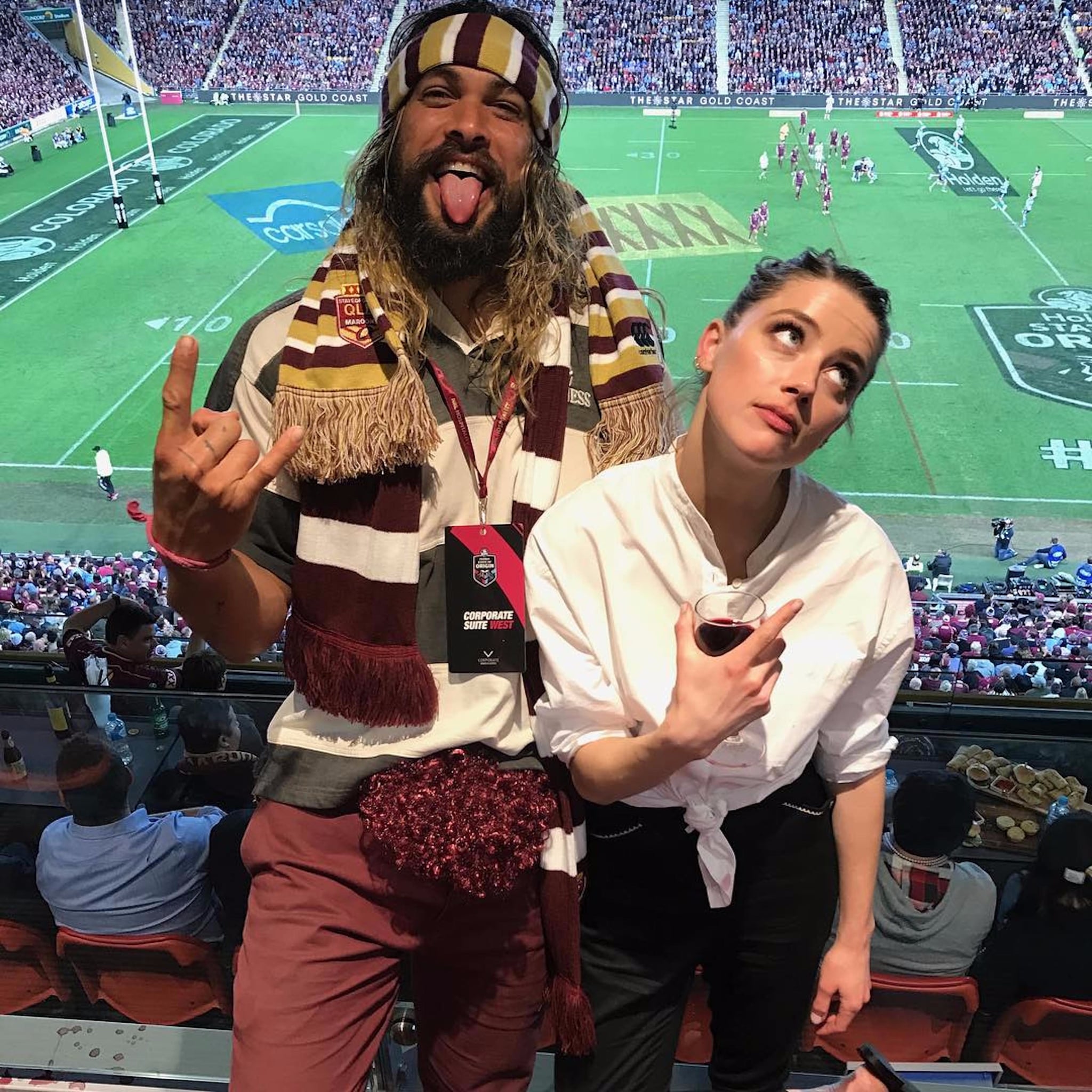 Jason Momoa And Amber Heard At State Of Origin 2017 Popsugar Celebrity