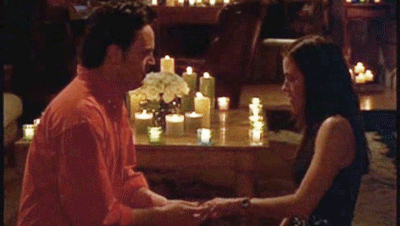 1. Don't overthink the proposal.
Chandler tried to throw Monica off guard by pretending he hated marriage, and he almost lost her to ex-boyfriend Richard. And Mike got so caught up in planning a perfect (albeit cliché) proposal for Phoebe, from using the big screen at a game to hiding the ring in a slice of cake in a restaurant, that he lost track of what really mattered. Eventually, Monica proposed to Chandler (or at least tried to, until she was crying too much to get the words out — "There's a reason why girls don't do this!"), and Mike realized a simple proposal was all he needed: "I keep trying to propose in these stupid ways, and all I want to do is tell you that I love you, and I want to spend the rest of my life with you."
Related: 48 Heartwarming Proposal Stories