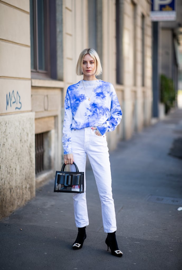 With a Tie-Dye Sweater and Embellished Heels