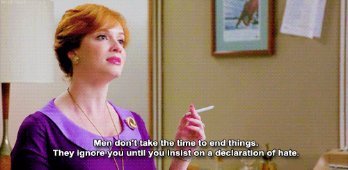 She espouses wisdom about men to her colleagues.