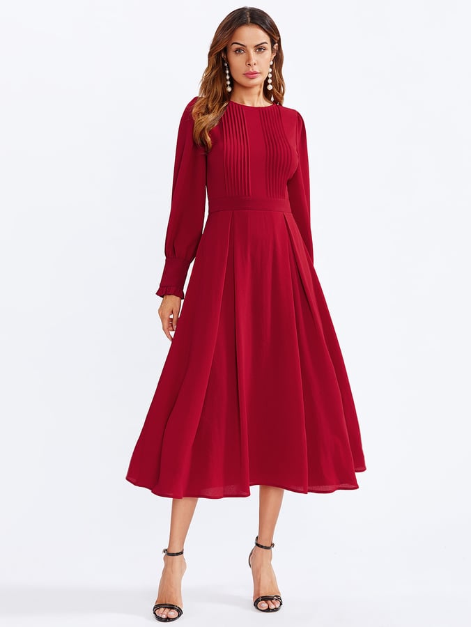 Shein Frilled Bishop Sleeve Pleated Fit & Flare Dress