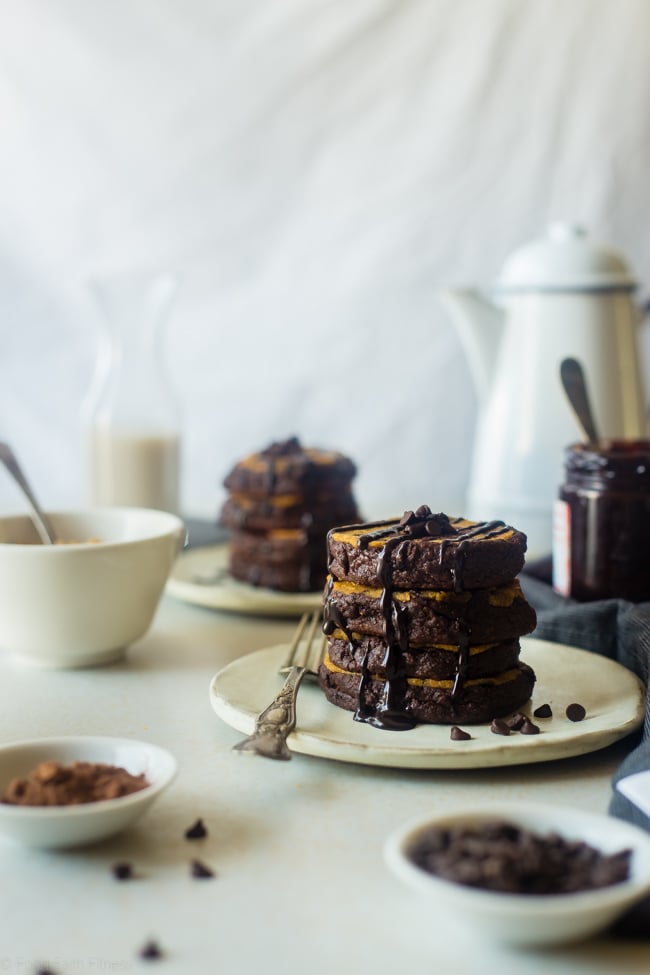 Gluten-Free Brownie Pancakes With a Cookie Dough Swirl