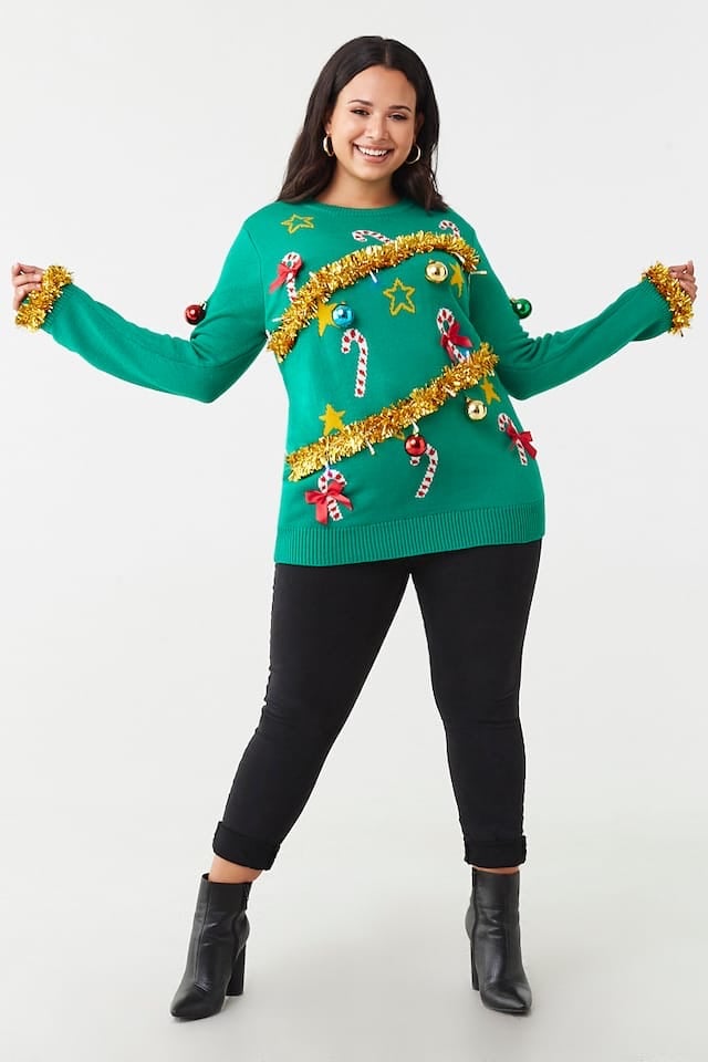 Plus Size Christmas Tree Sweater Dress