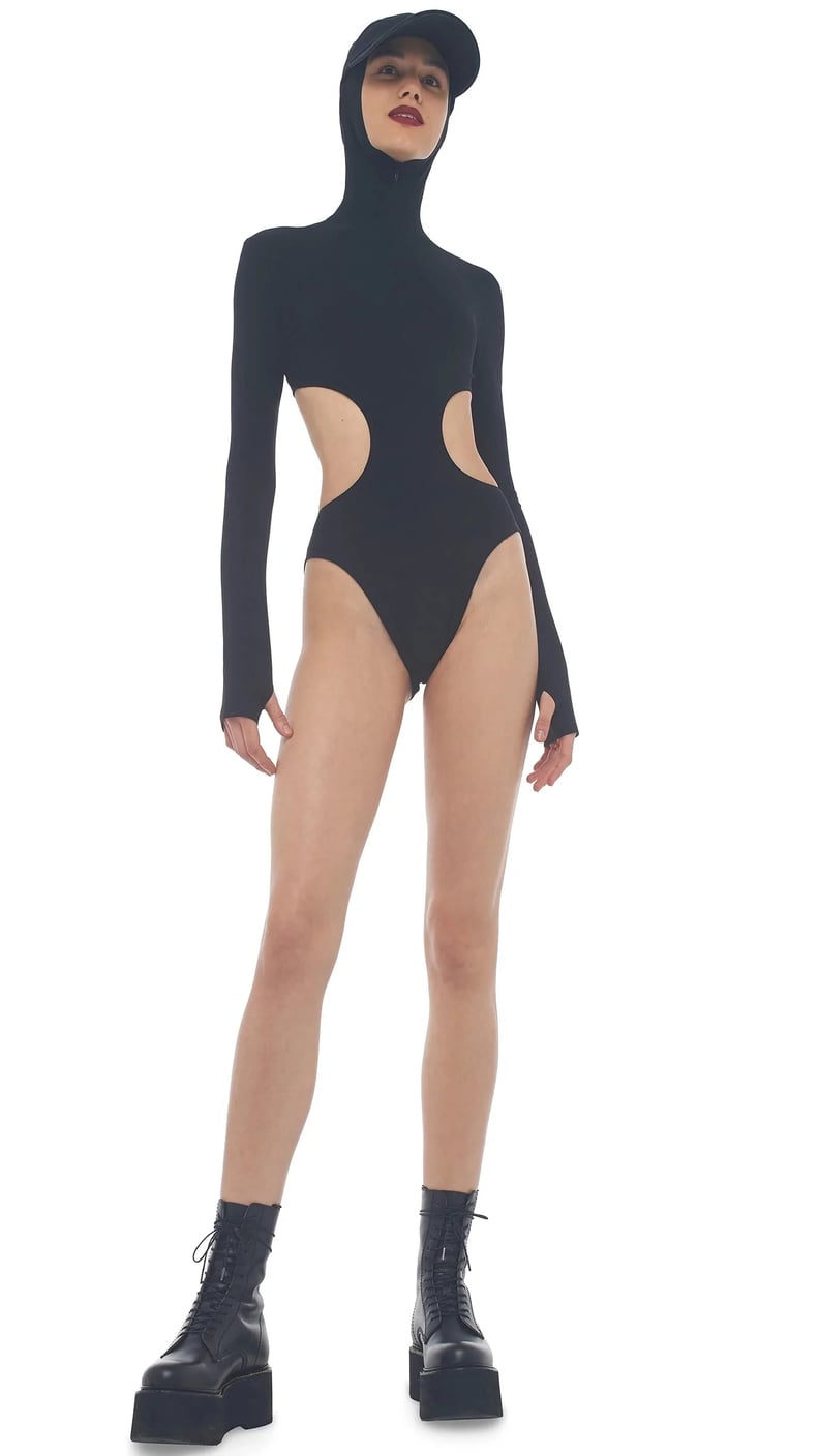 Black Trip Cut Out Thong Bodysuit