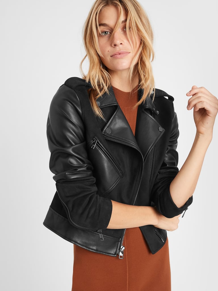 Banana Republic Vegan Suede Patchwork Moto Jacket